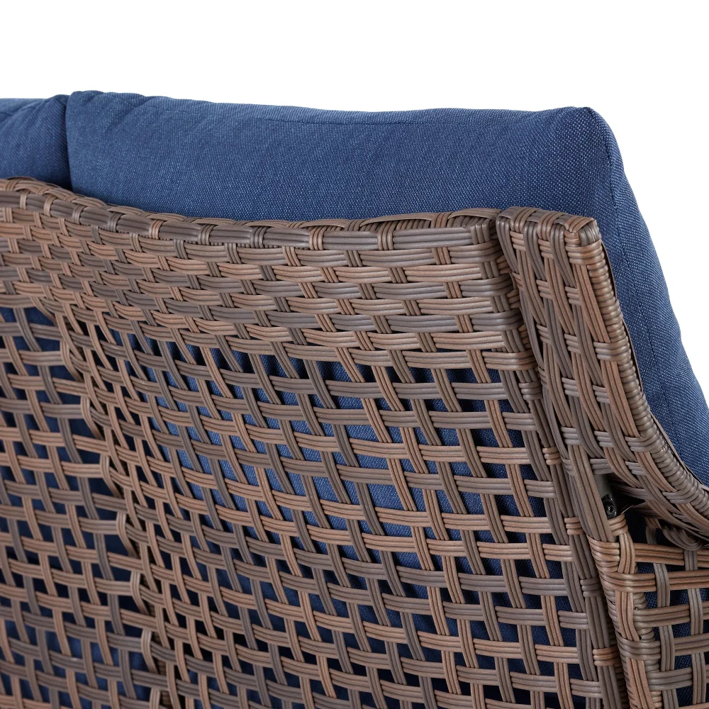 Tuscany Ridge Outdoor-Sofa aus Korbgeflecht für Terrasse, Veranda, Garten oder Hinterhof, blaue Gartensofas, dreisitziges Sofa