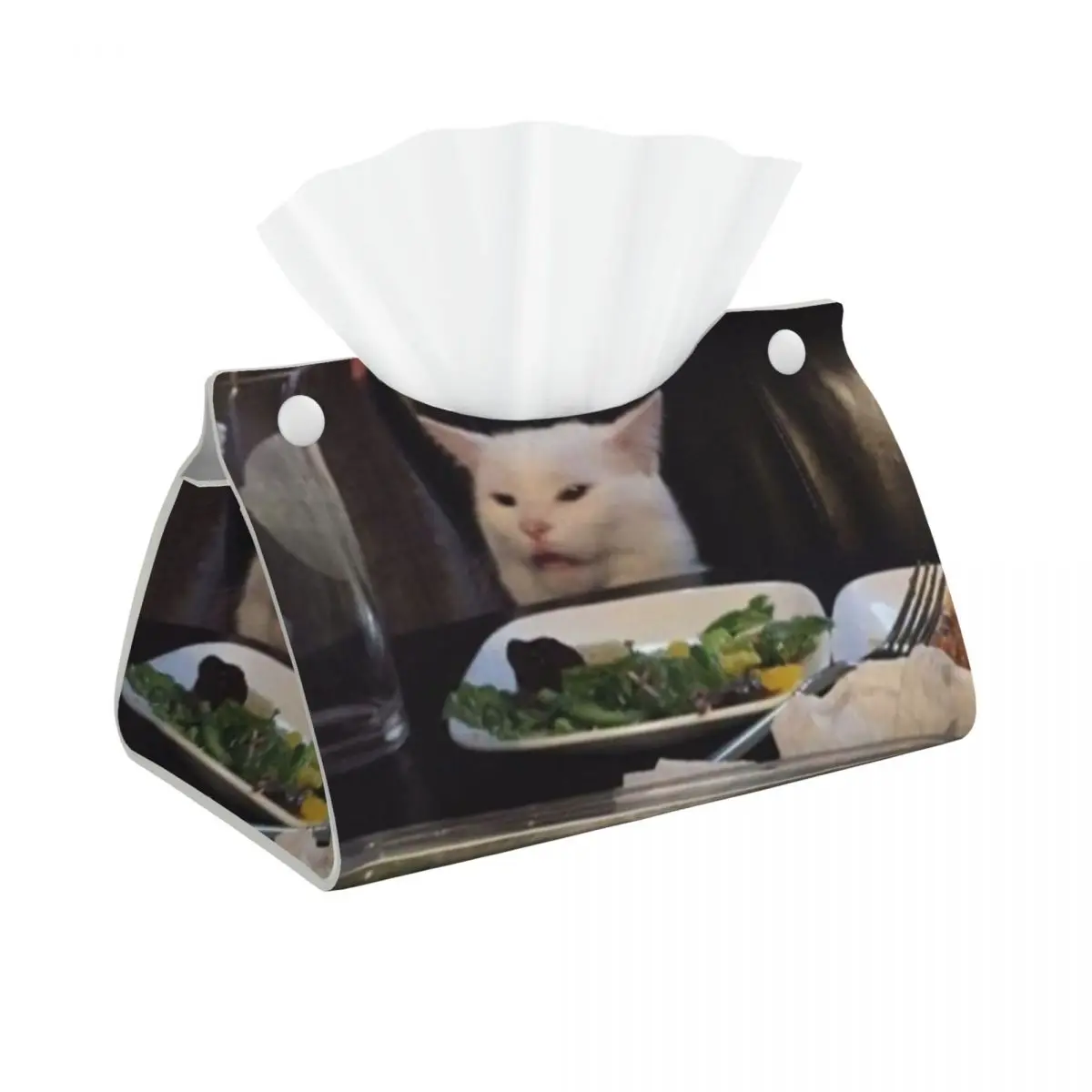 Custom Salad Cat Meme Facial Tissue Box Cover Rectangular PU Leather Tissue Box Holder for Car Bathroom