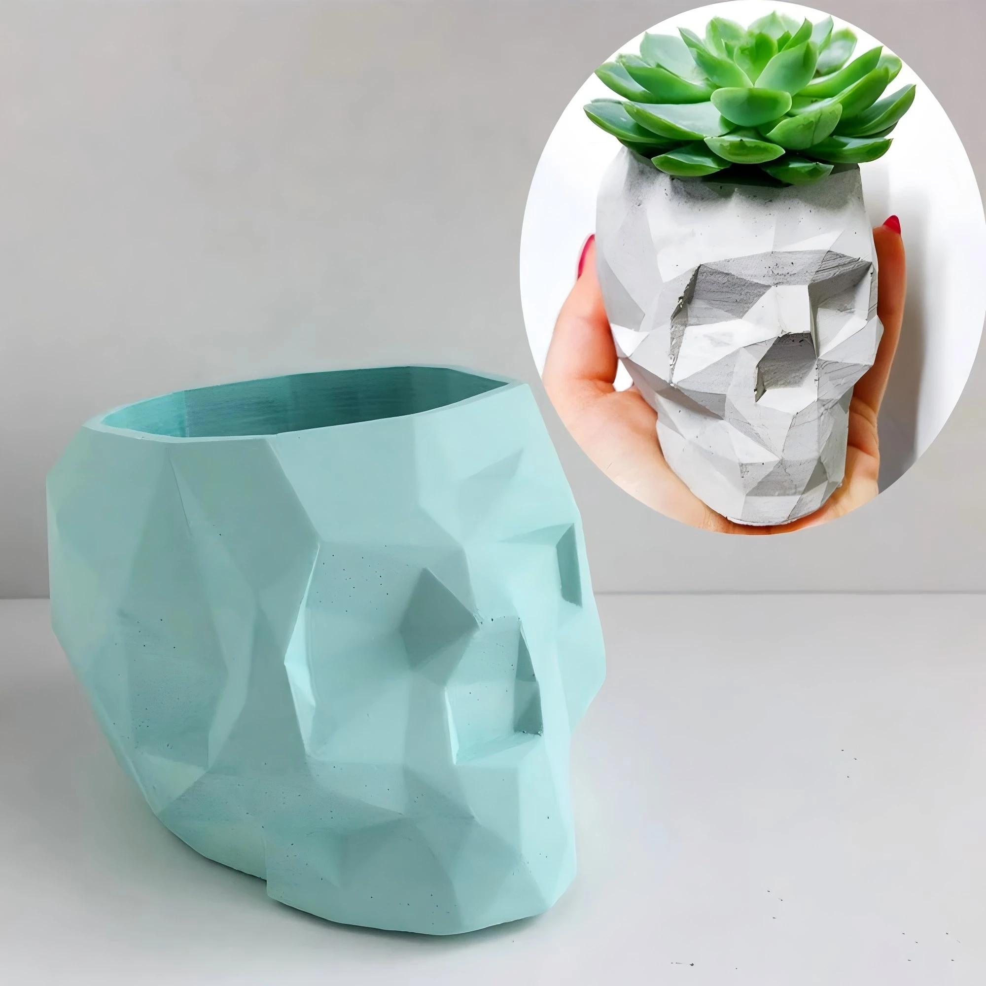 

3D Skull Shape Flowerpot Cement Mold, Silicone Handmade, Epoxy Resin, Skeleton Planter, Candle Jar, Halloween Home Craft Decor