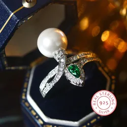 Exquisite Vintage Emerald Pearl Colored Treasure Opening Ring For Women 925 Silver Fashion Jewelry Bridal Jewelry Gift