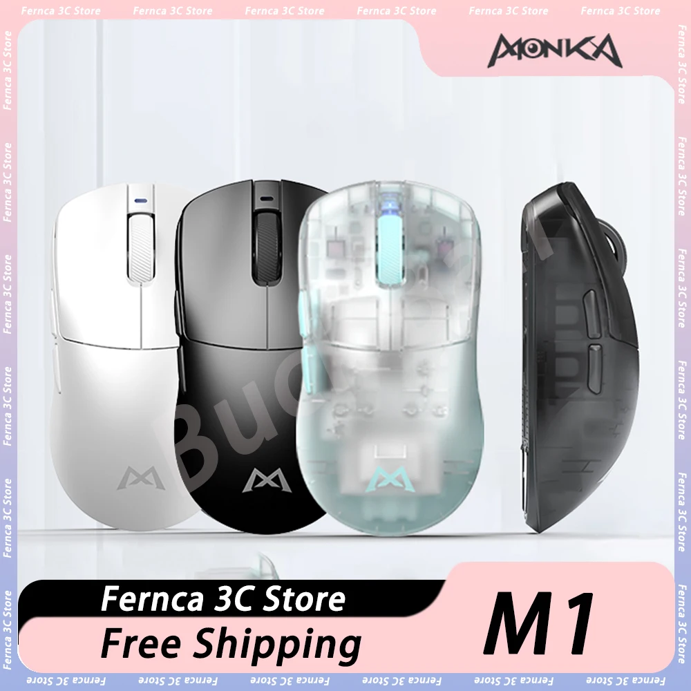 

Трехрежимная беспроводная мышь Monka M1 Pro Paw3395 4k, игровая компьютерная мышь для макросъемки на заказ, аксессуары для компьютера