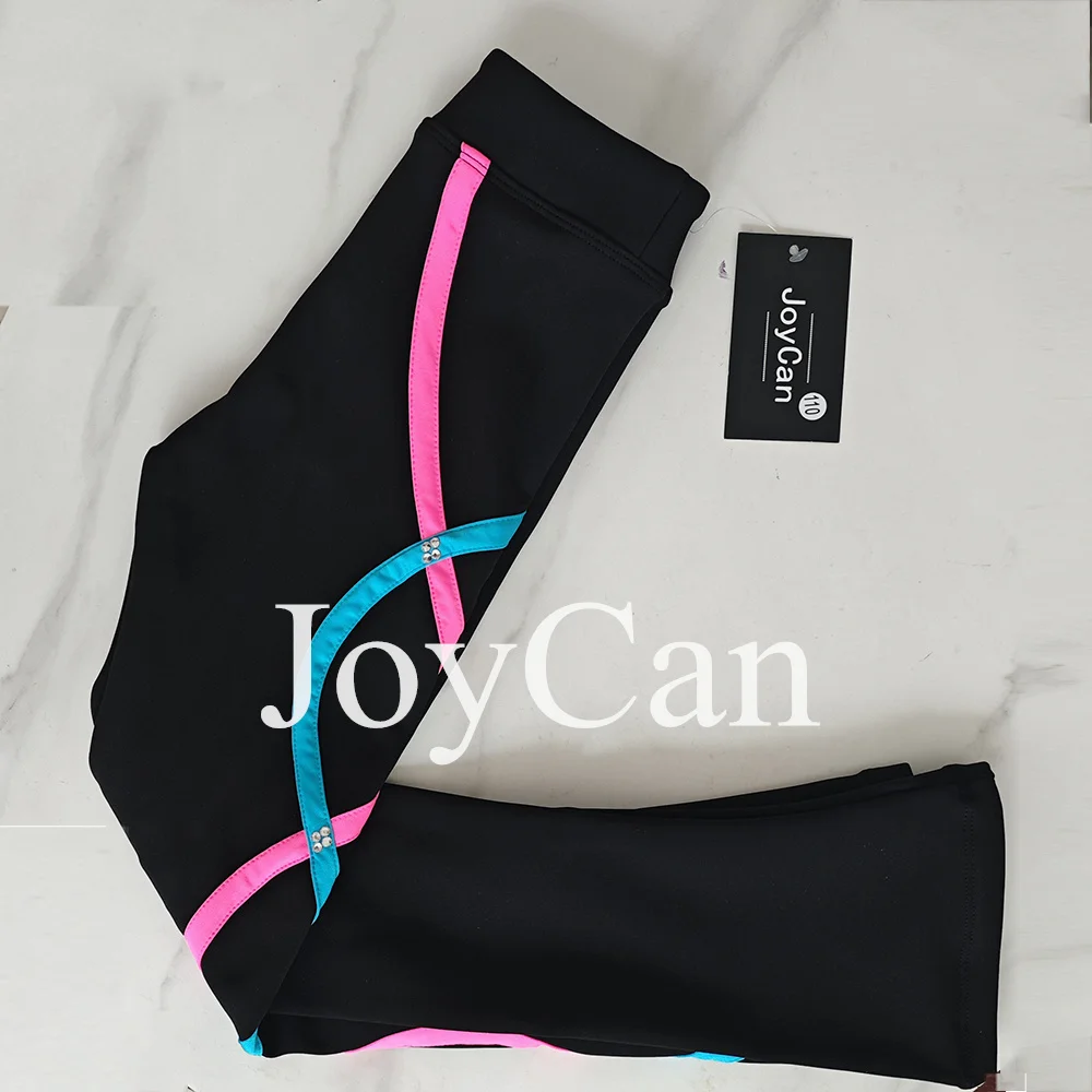 JoyCan アイスフィギュアスケートパンツ ガールズ ブラック トレーニング ストーン付き 練習用 ブルーとピンク フリース付き カスタマイズ