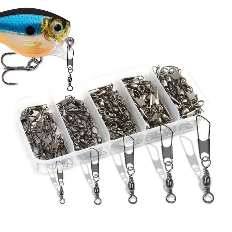 

100 шт./компл., рыболовный соединитель, вертлюги, блокировочный штифт, поворотные металлические защелки, вертлюги, рыболовная приманка, защелка для рыболовного крючка, аксессуары для приманок