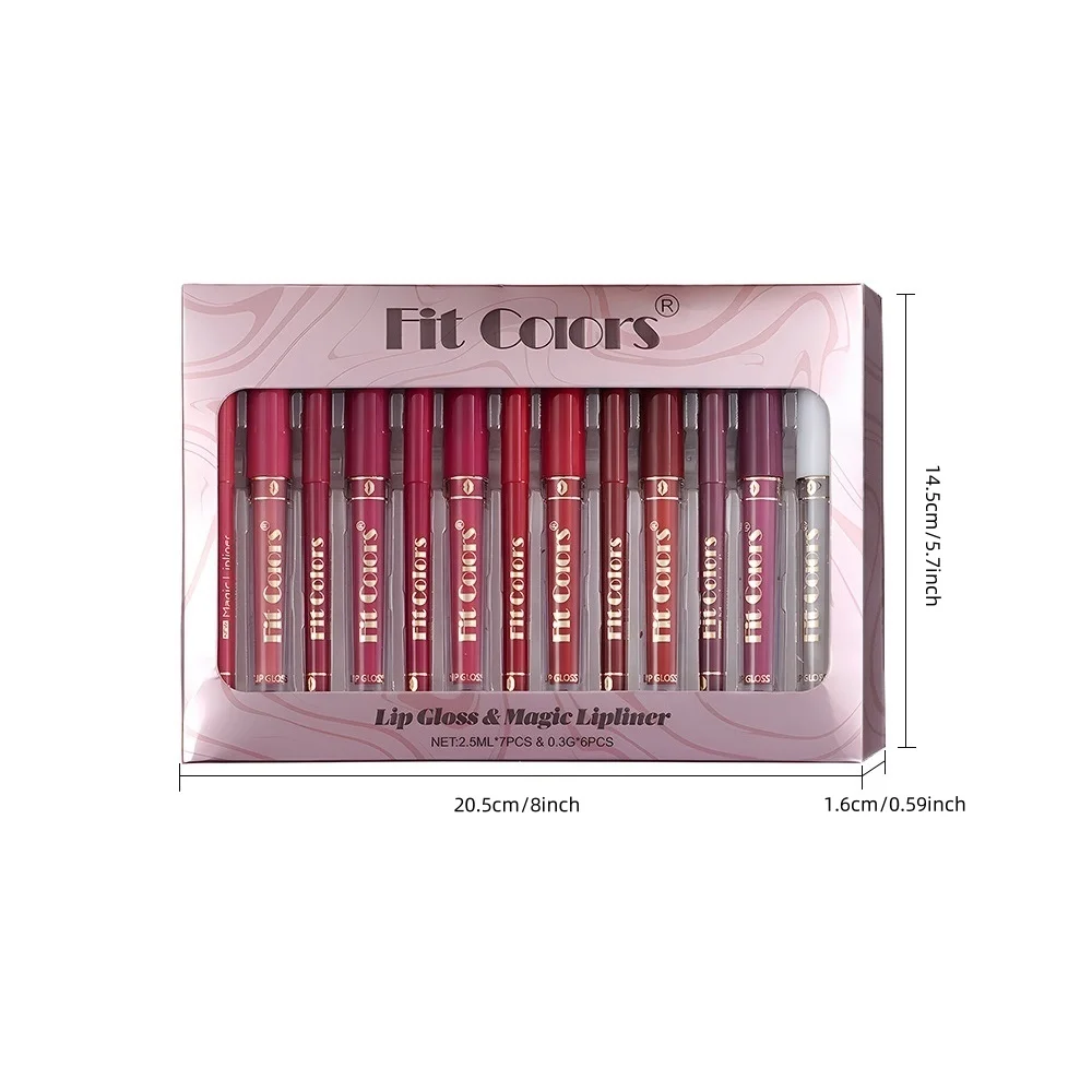6+7 Colors Lip Gloss Lip Liner Pencil Set Box Matte Lip Hook Pencil Is Not Easy To Remove The Cup Lip Gloss