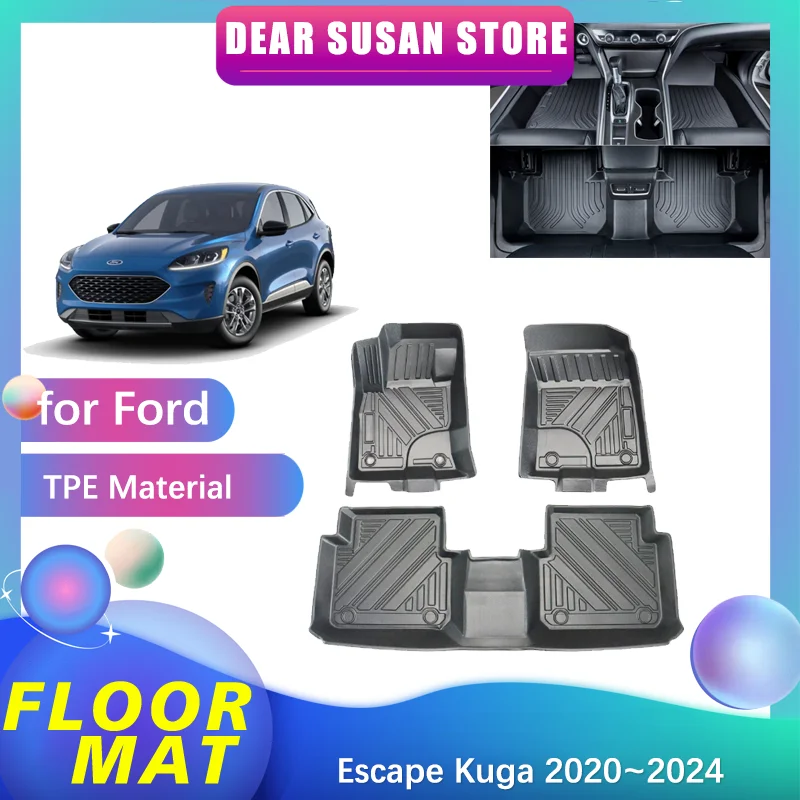 

Car Floor Mat for Ford Escape Kuga 2020~2024 2021 2022 2023 Waterproof Foot TPE Liner Carpet Pad Custom Cover Rug Accessories