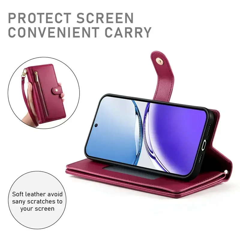 Reno15 FS 13FS 14 Pro 13 F 12 5G Flip Case Zip Wallet Book Funda for OPPO Reno 15 FS Case 13F 11A 11F 14FS 15F 15FS Leather Etui
