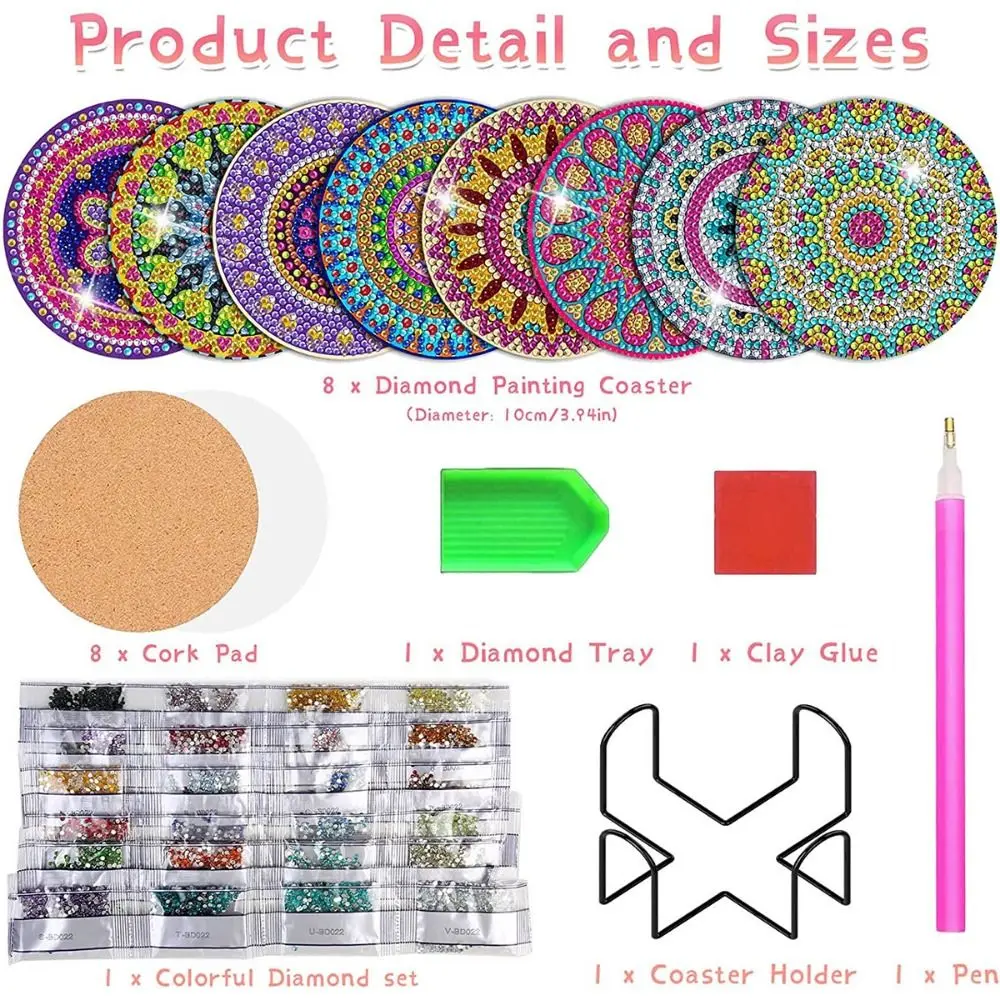 ماندالا الماس الوقايات الوقايات عدة المضادة للانزلاق الساطع الاكريليك الماس لوحات مع حامل تخفيض الإجهاد المطبخ طبق حصيرة