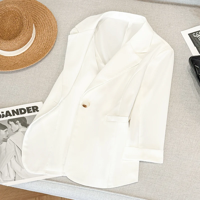 Summer Lightweight Three-Quarter Sleeve Women'S Blazer Simple And Casual Elegant Suit Jacket Solid Color Versatile Coat