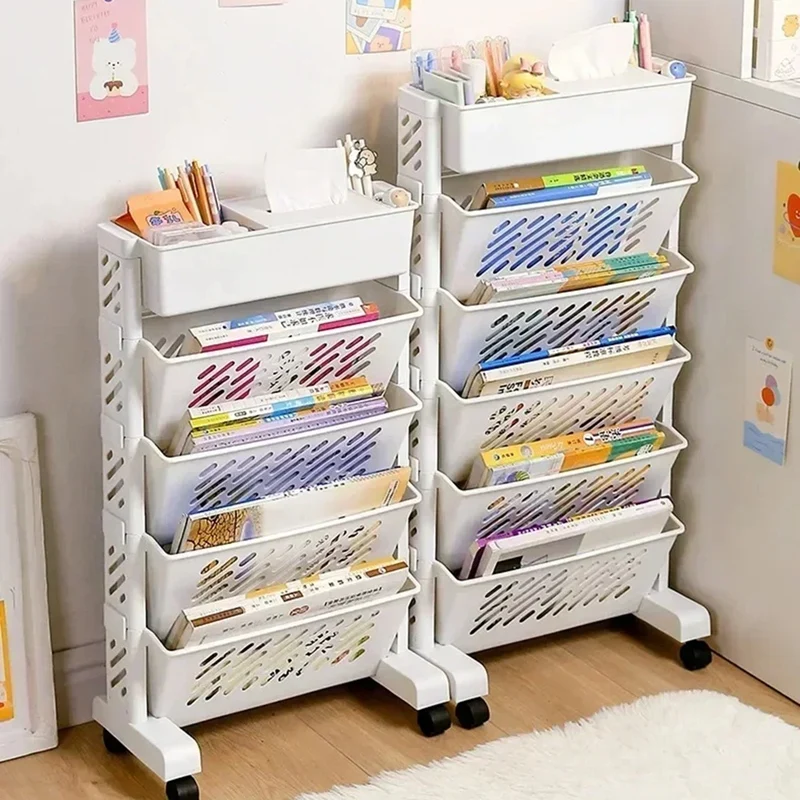 Rak Penyimpanan Rak Buku Rak Multi-Lapisan Bergerak Keranjang Penyimpanan Desktop