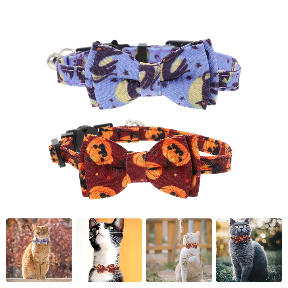 

2pcs Halloween Cat Collars Adjustable Pet Neck Rings Party Decorative Puppy Collar With Bell Dog Accessory Kitten Neckwear