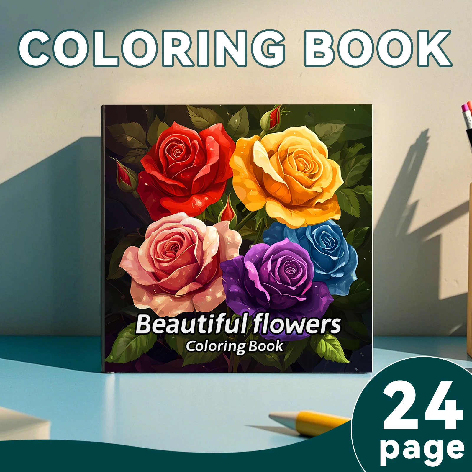 Beautiful Flowers Coloring Book 24Page Adult Picture Books Gift For Relieve Stress Kill Time Graffiti Painting Drawing Art Book