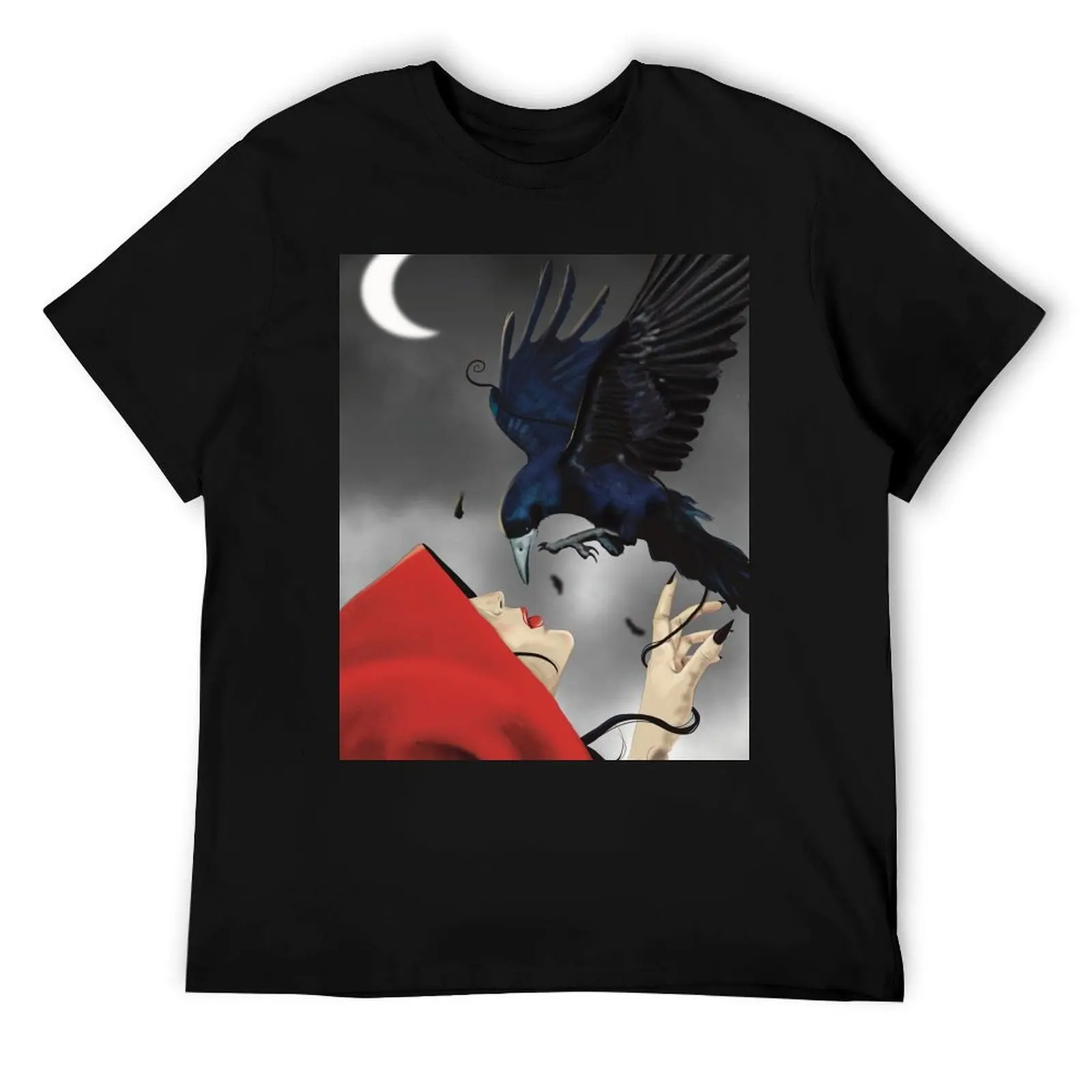 

The woman with the red cape and the raven T-Shirt man t shirt designer funny t shirts cotton t shirt man designer T-Shirt