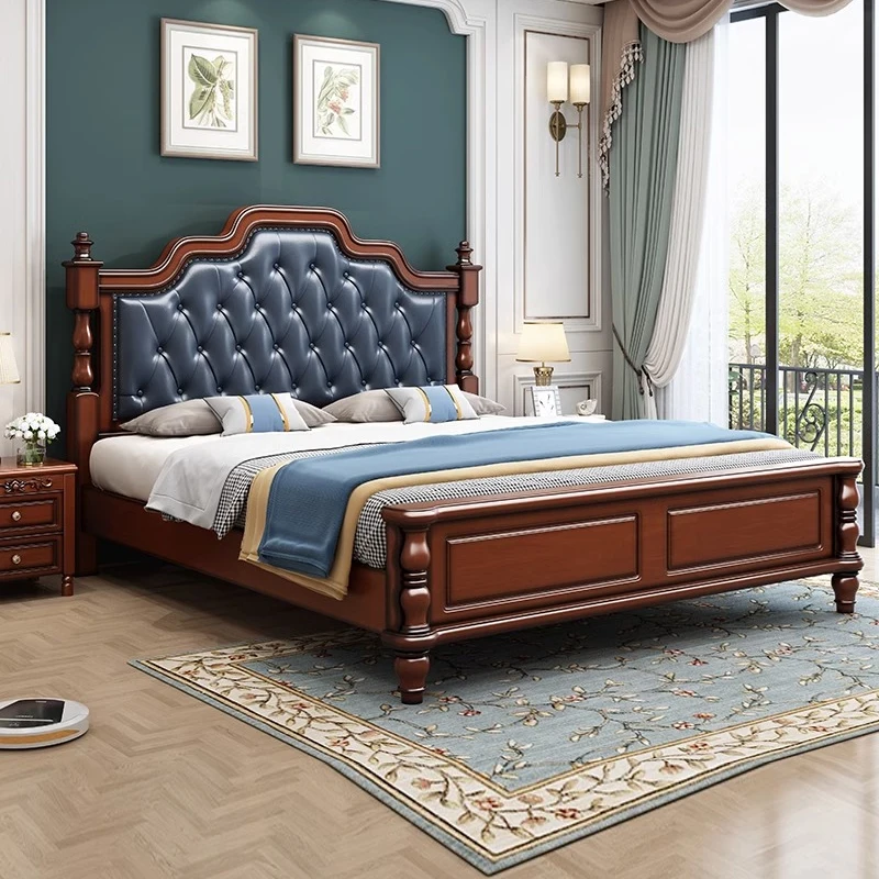 Low Profile European Bed Tall Headboard Elegant Modern Platform King Beds Bedroom Sets Solid Wood Cama Queen Home Furniture