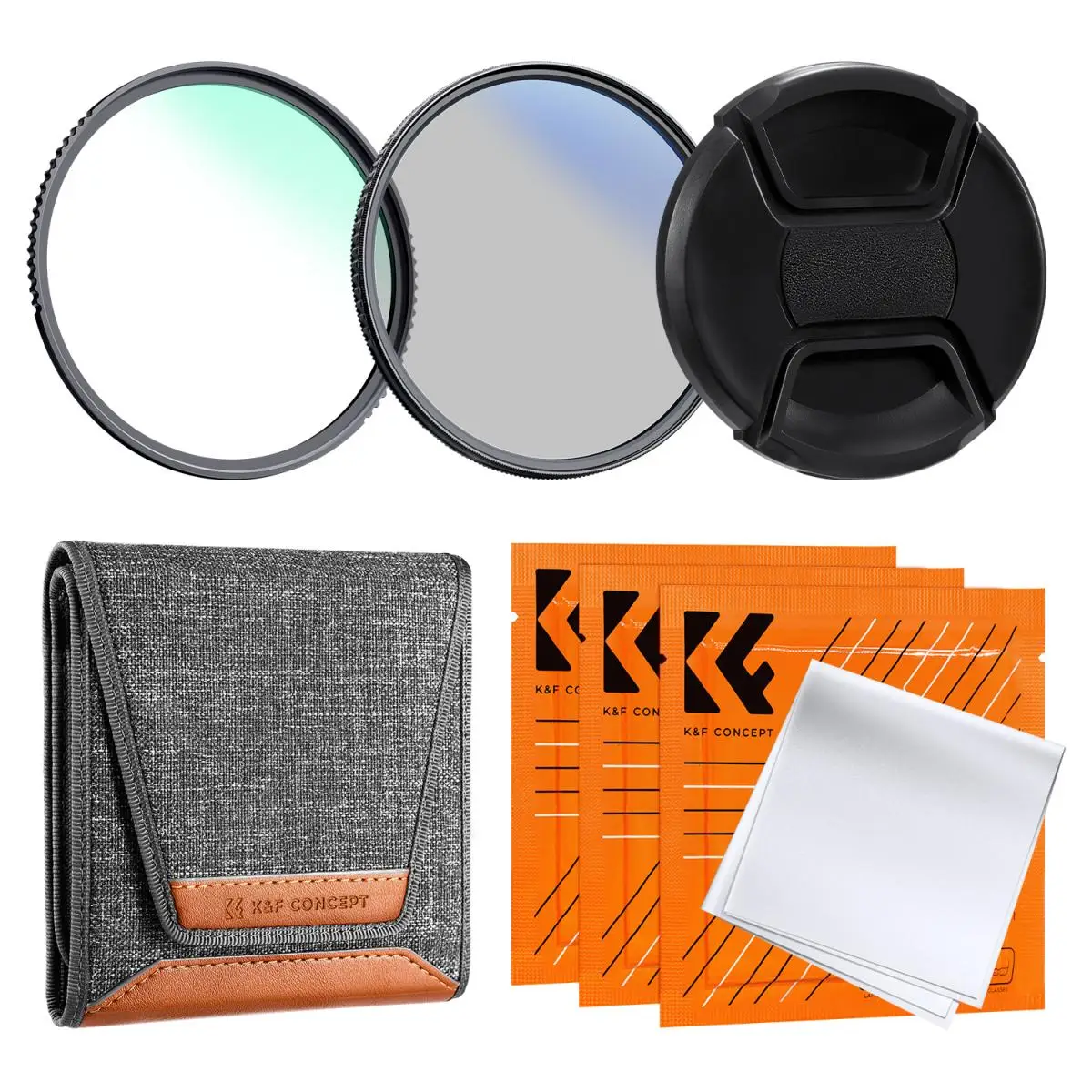 K&F Concept Nano K Series 82mm Camera UV + Polarizing Lens Filter + Lens Cap Kit 3pcs of Cleaning Cloths & Filter Pouch Included