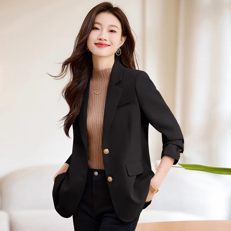 2025new elegante moda terno casual feminino manga longa blazer profissional jaqueta formal workwear8316