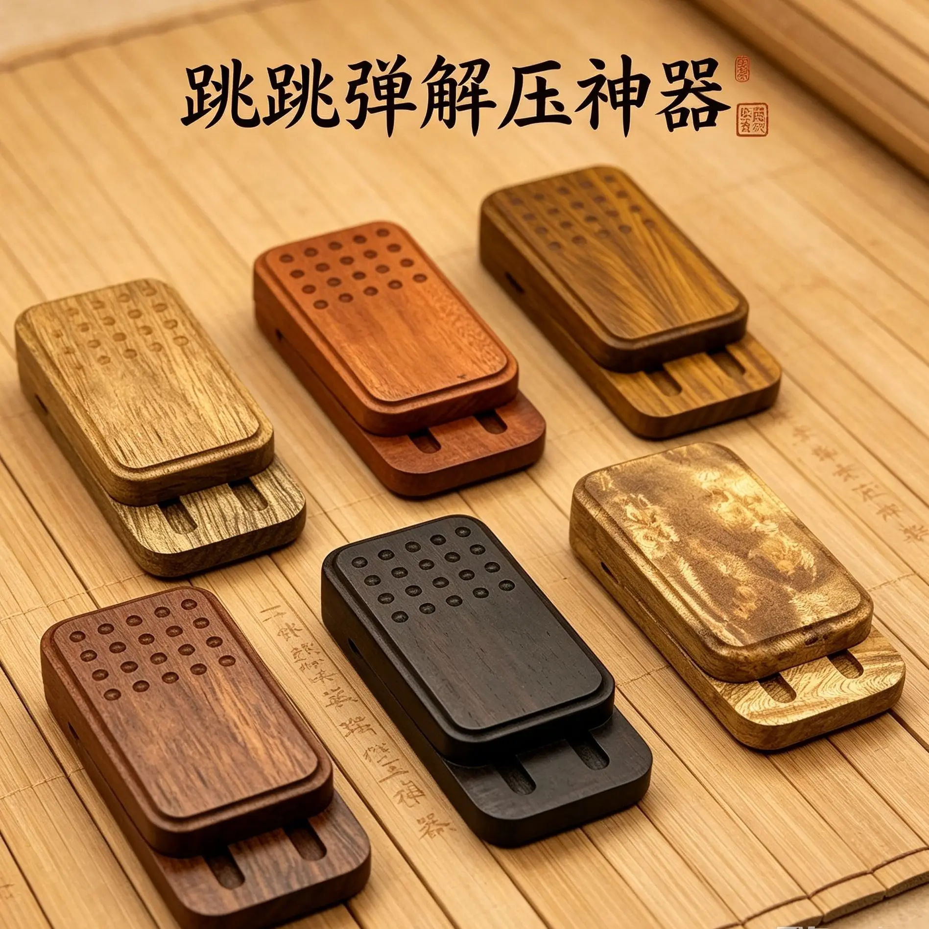 Snqp Chinese Style Lucky Magnetic Wooden Push Slider Green Sandalwood Ebony Jujube Wood Golden Camphor Edc Fidget Toy Stress Rel