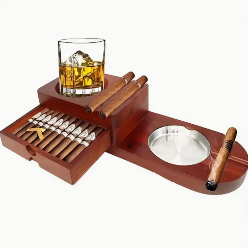 Car Ashtray, Whiskey Glass Tray Wooden Ashtray Removable Outdoor Ashtray Cigarette Accessories Gift Set Great Decorations