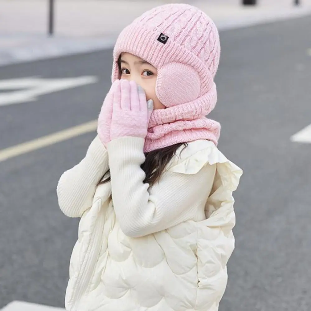 3 قطعة/المجموعة بسيطة بلون قبعة وشاح قفازات مجموعة إيرفلاب Coldproof بلوفر شتوي قبعة سميكة سدادات حماية الأذن في الهواء الطلق