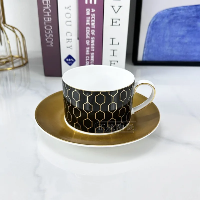 

Stylish Ceramic Coffee Cup and Saucer with Honeycomb Pattern High-Level Aesthetic Mug Perfect for Coffee Lovers Home Use