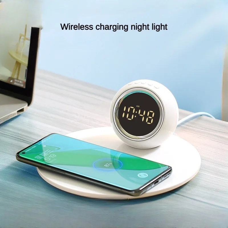 New LED alarm clock wireless charging small night light multi-function three-in-one simple mobile phone wireless charger