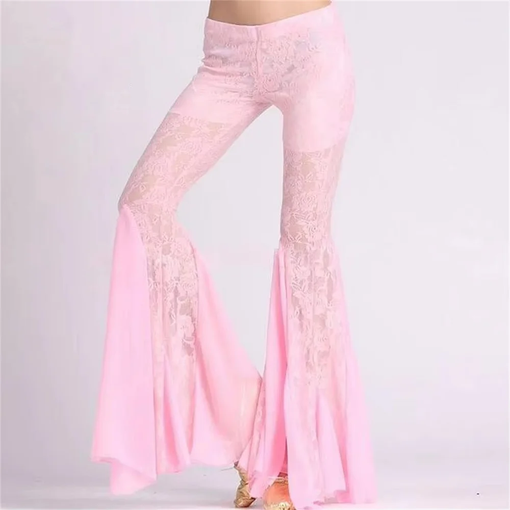 Women Belly Dance Lace Pants Tribal Harem Costume Crystal Cotton Black Red Yellow Pink M/L Free Shipping