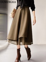 OUMENGKA Women Chic Korea Fashion Spring Summer One Pieces Wrap Skirts Adjustable Waist Female A Line Knee Long Skirts Mujer