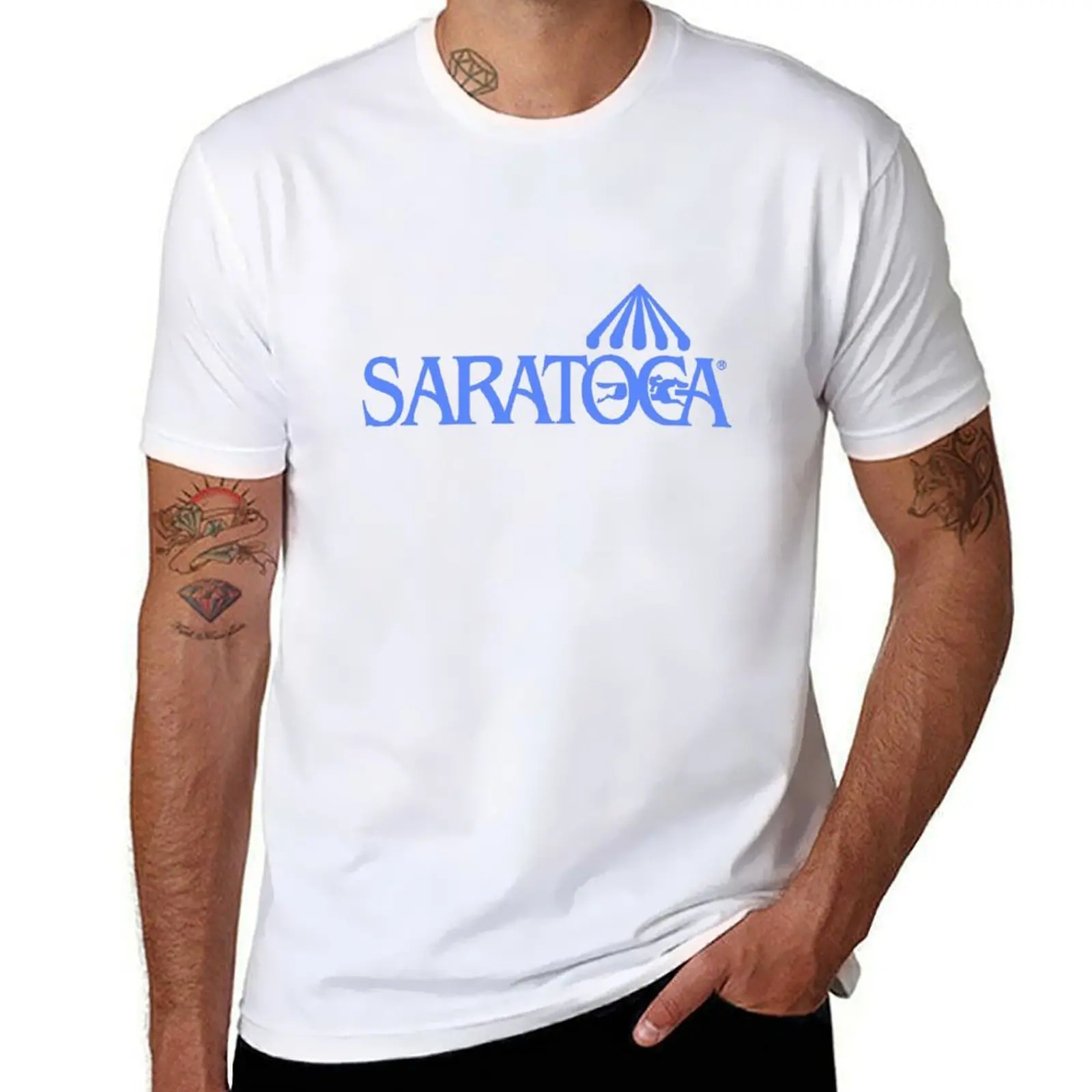 

Saratoga Springs Race Track Blue T-Shirt cotton t shirts high quality t shirts for man slim fit T-Shirt