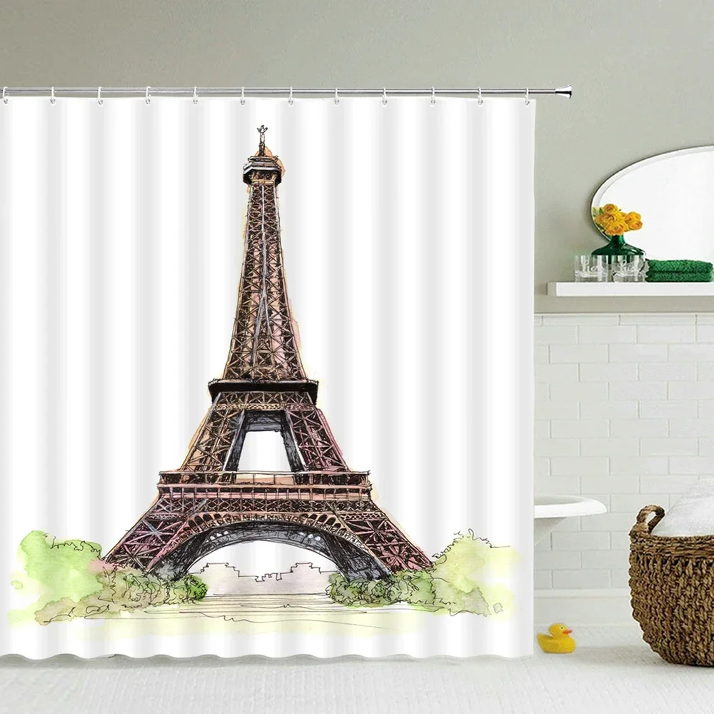 Waterproof Fabric Shower Curtains Paris Tower,London Bridge ,Arc de Triomphe Bathroom Large 240X180 3D Print Decor Wall Curtain