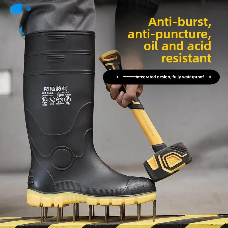 

Мужские водонепроницаемые ботинки со стальным носком, устойчивые к кислотам и маслам, для защиты на стройплощадке, нескользящие, для работы в дождь