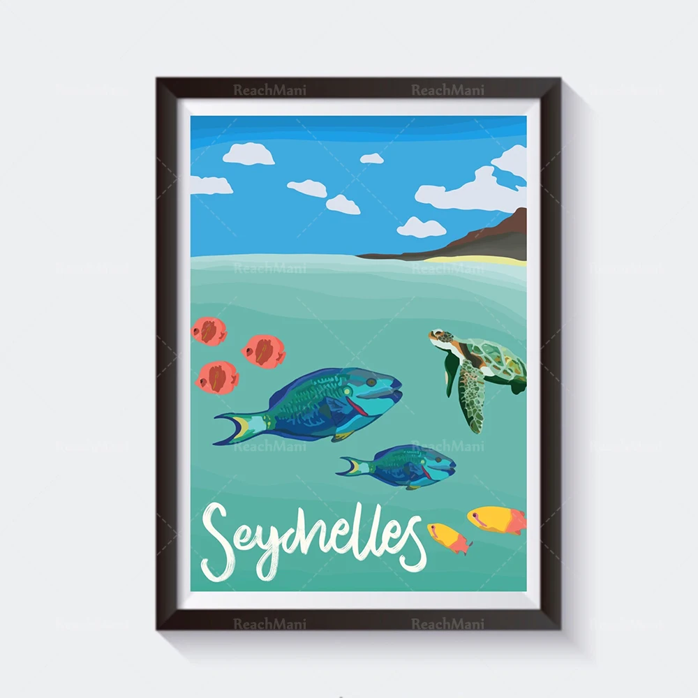 Turkey, Paris, Maldives, Seoul, Moscow, Vietnam, Brazil Rio de Janeiro, Seychelles Africa, St Thomas, Thailand travel poster