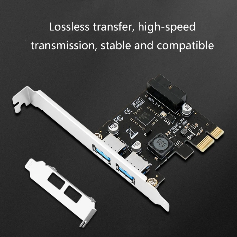 Adaptador PCI-E a USB 3,0 2 puertos PCI súper rápido para tarjeta expansión con conector interno 19 pines para