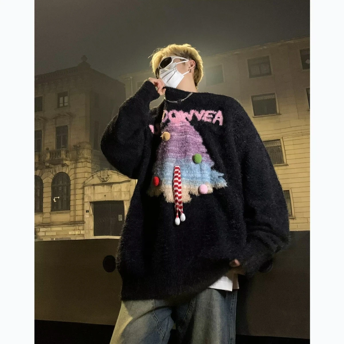 

Свободный вязаный свитер Cisas с узором дерева, круглый, одинаковые для пары, зимний повседневный топ из ультрамягкого полиэфирного волокна