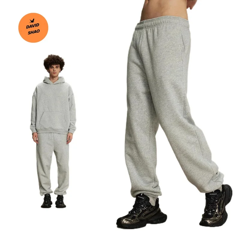 

DAVIDSHAO High Quality EU US Size Spring Autumn 400g Elastic Waist Casual Fleece Pants for Men Stretch Drawstring Jogging