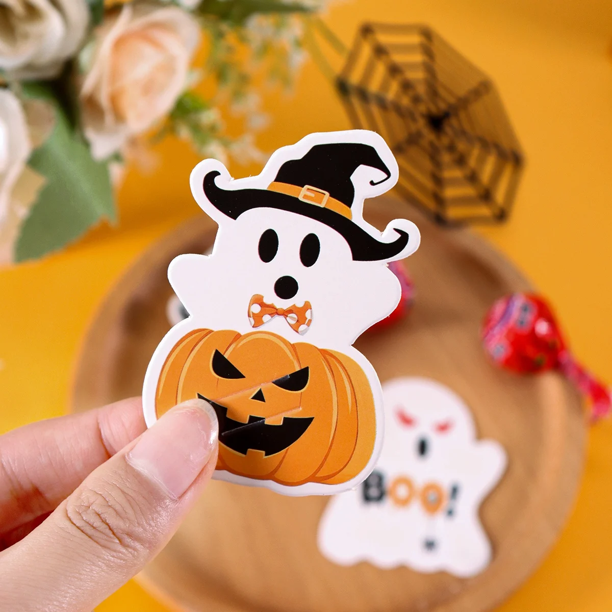 48 Stück Halloween-Lollipop-Papierhalter mit Niedlichem Gruseligem Geister-Design Halloween-Lollipop-Dekorationskarten für Halloween-Party-Zubehör 2026 – Detail 3