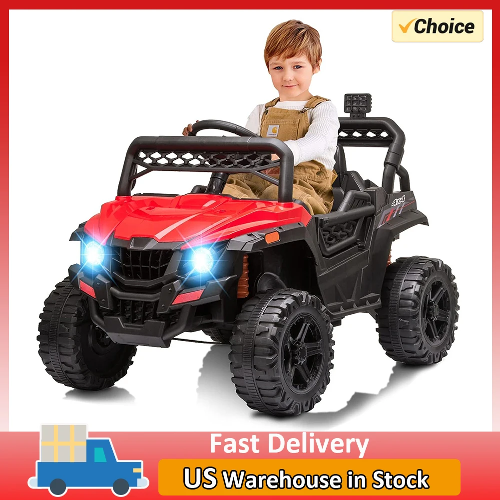 Electric Off-Road Kids Ride-On Car 12V Kids Truck w/Parent Remote Control, Spring Suspension, LED Lights, AUX Port, Music