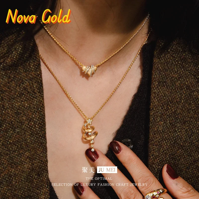 

Цепочка на ключицу NovaGlod Light в роскошном винтажном стиле, из настоящего золота 24K, с золотым покрытием, в форме рождественской елки, чистое золото 9999 пробы