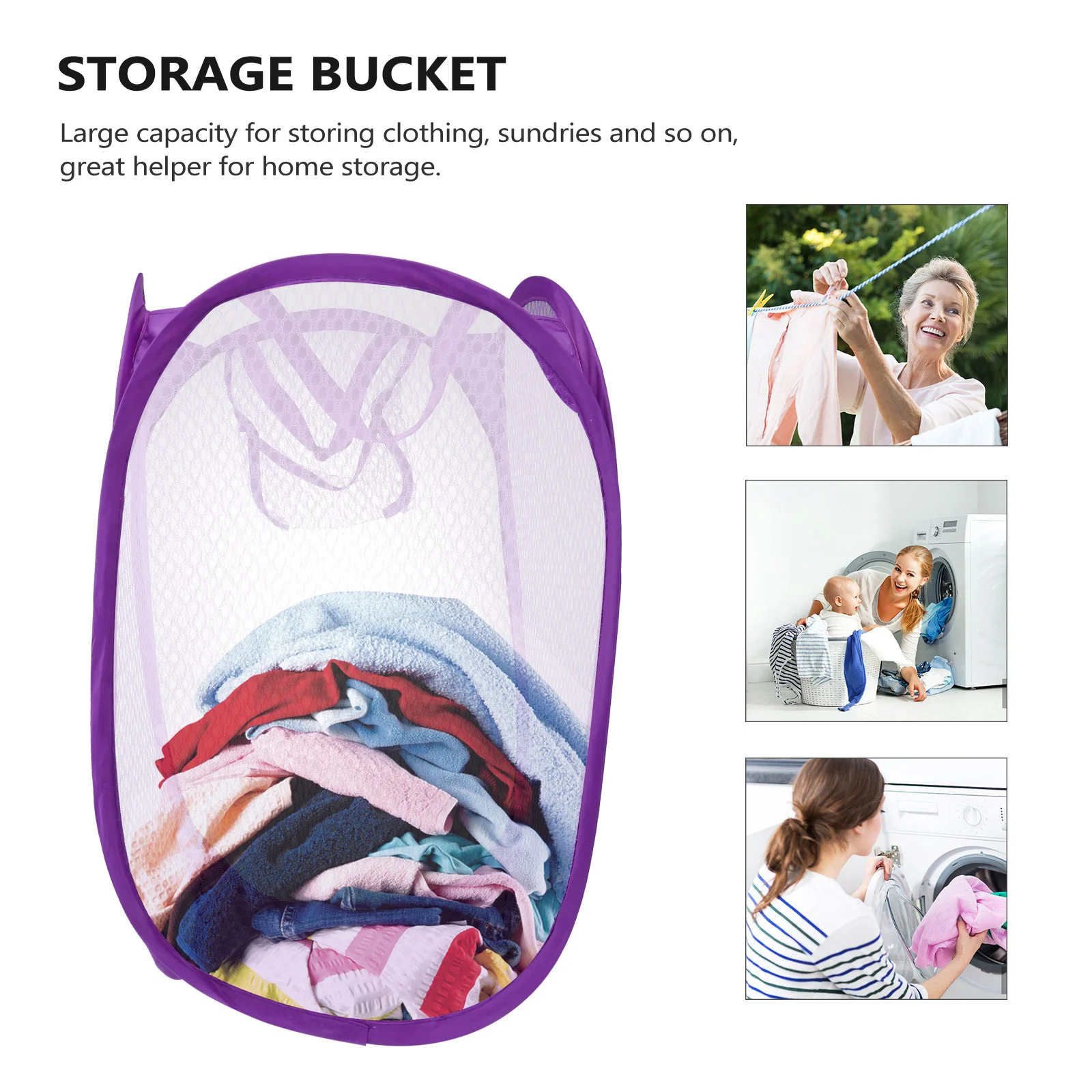 

Foldable Easy Open Purple Mesh Laundry Basket for College Dorm Room Pop-Up Laundry Hamper Breathable Dirty Clothes Basket
