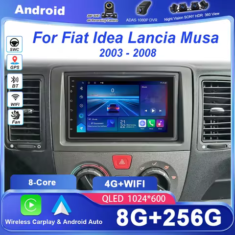 Android 16 Carplay For Fiat Idea Lancia Musa 2003 - 2008 Display Screen GPS Navigation Car Radio No 2din Video Stereo Monitor BT