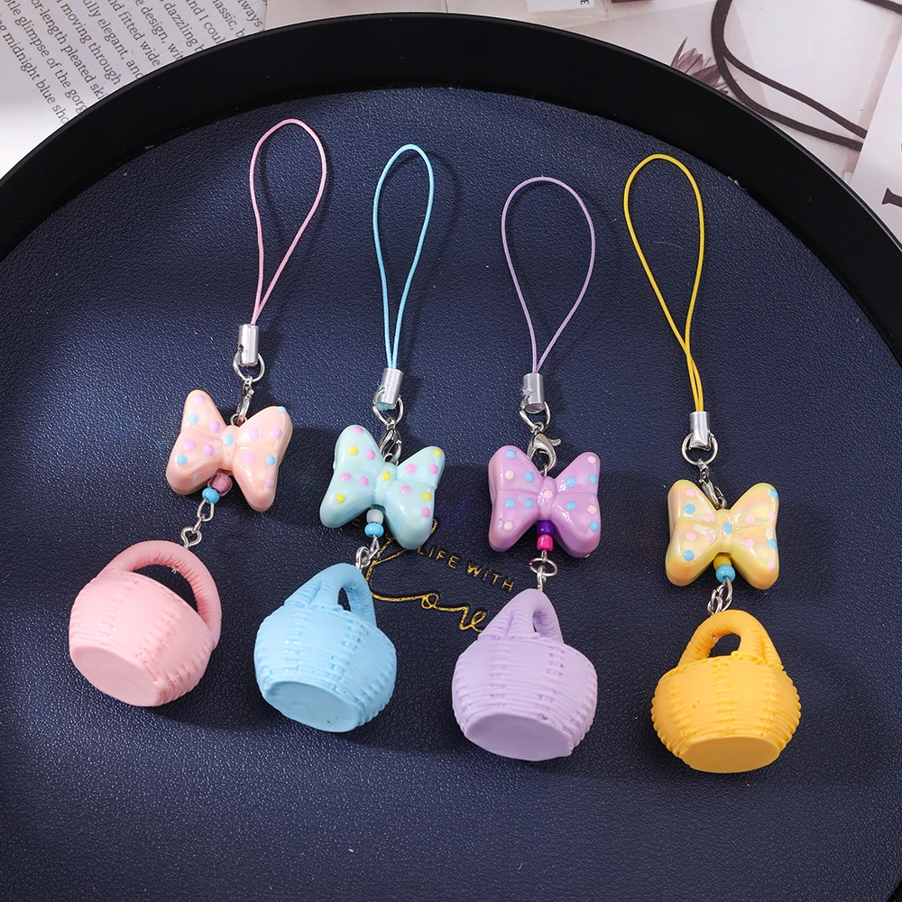

Aihua Sweet Lovely Bowknot Basket Phone Chain Hanging Phone Strap Handmade Mobile Lanyard Keychain Pendant Jewelry Gifts