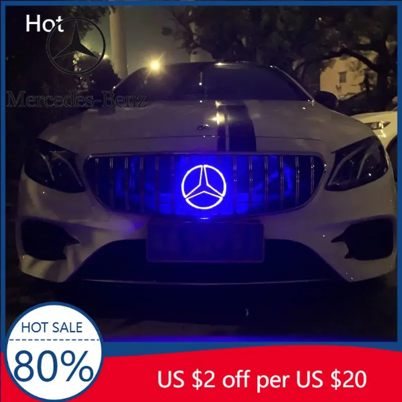 

Горячая наклейка на автомобиль, передняя решетка, эмблема звезды, светодиодная подсветка, логотип, белый, синий, красный свет для Mercedes Benz W253 W204 W205 W213 gl
