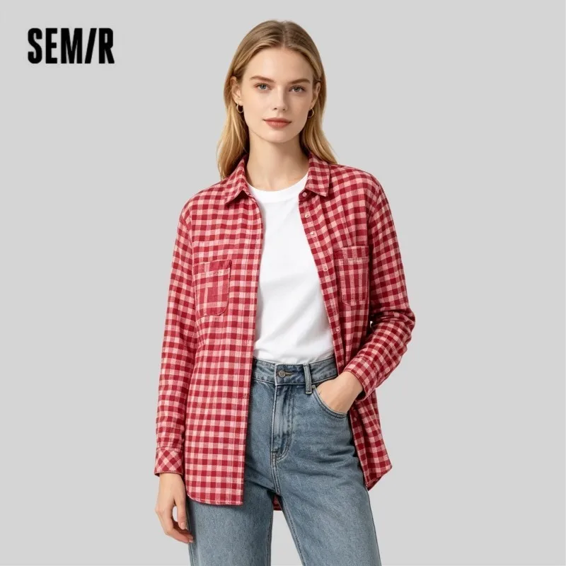 Semir outerwear feminino estilo médio-longo moda 2024 nova primavera verificado tweed topo