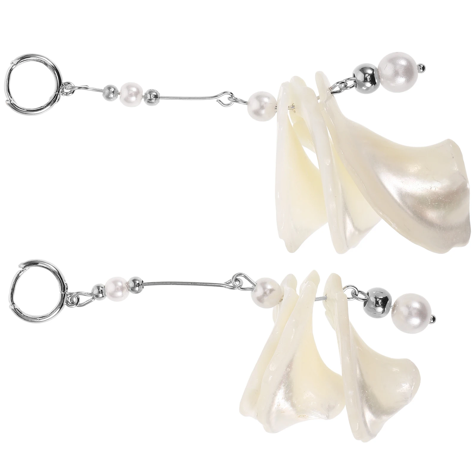 

Trendy Pearl Mother-of-Pearl Tassel Ear Clips Lightweight Comfortable Earrings for Women Daily Fashion Accessories