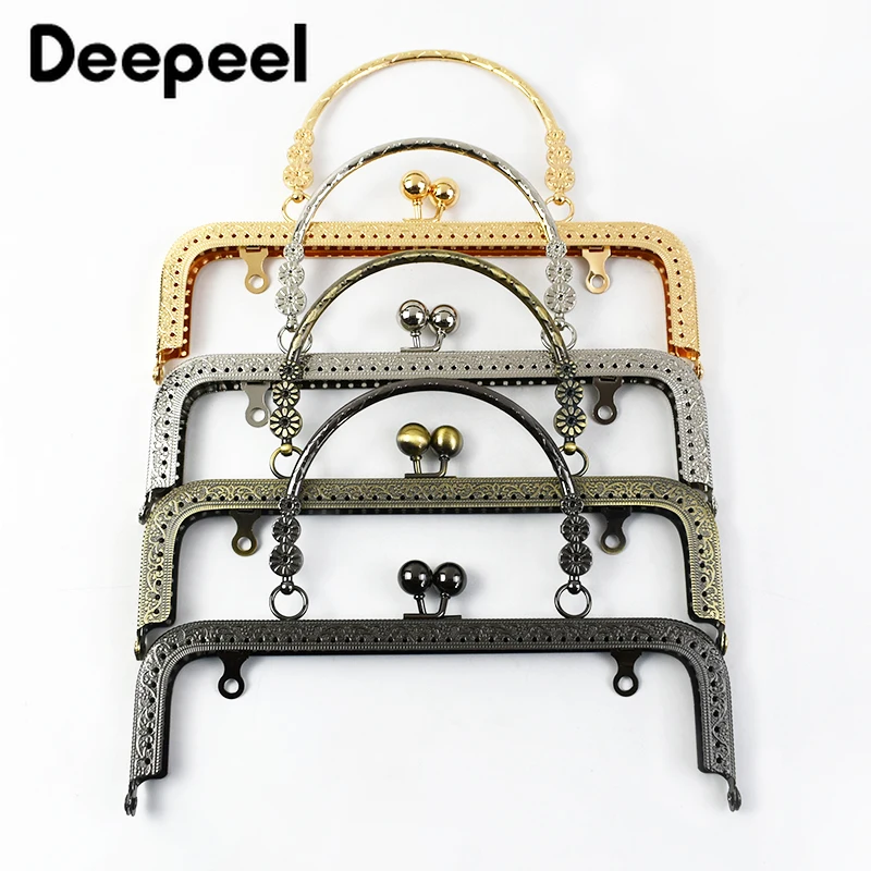 1Pc Deepeel 20.5cm Embossed Metal Purse Frame Bags Handle Kiss Clasp Women's Handbag Sewing Brackets DIY Bag Handles Accessories