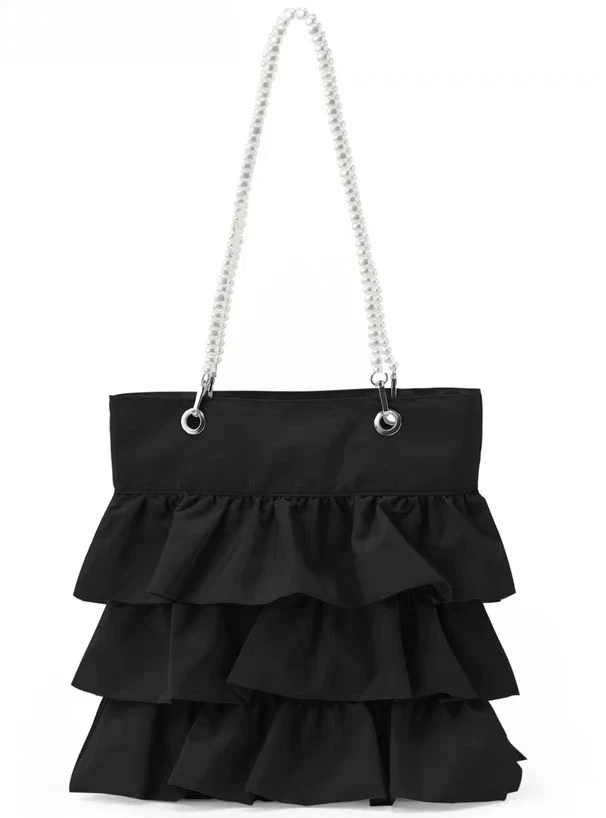 

2025 New Ladies Handbags Japanese Style Ruffle Edge Pearl Shoulder Strap Shoulder Bag Fashion Casual Hand Bags Women