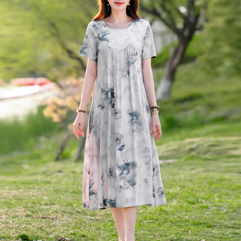 New 2025 Summer Dress For Women Plus Size Dress Casual Short Sleeve Boho Vintage Print Long Maxi Dress Beach Women Clothing