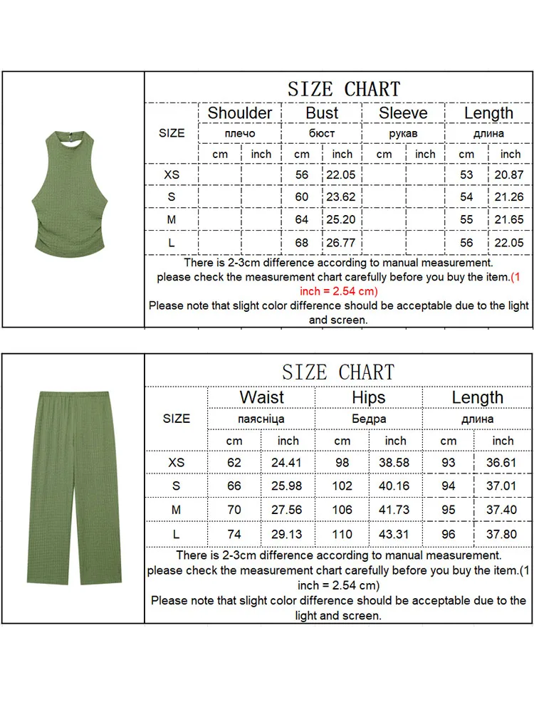 TRAF Two Pieces Women Pleated Pants Suits 2024 Fashion Halter Backless Sleeveless Tops High Waist Wide Leg Pant Causal Lady Set