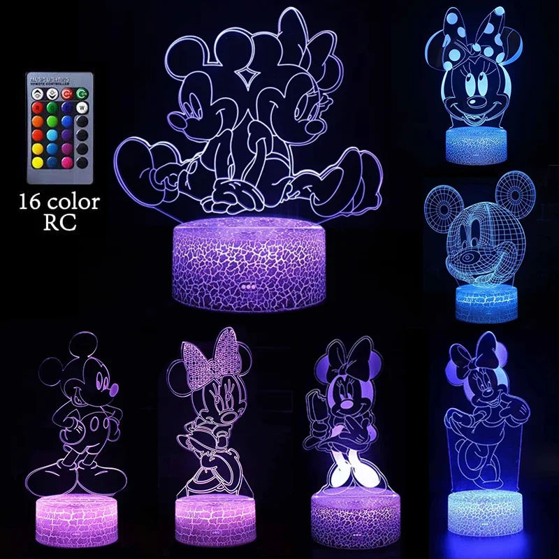 Mickey Mouse Minnie Mouse 16 Color Lamp Disney Cartoon Miniso Night Light USB Sleep Neon Lights Home Decor Kids Birthday Gifts