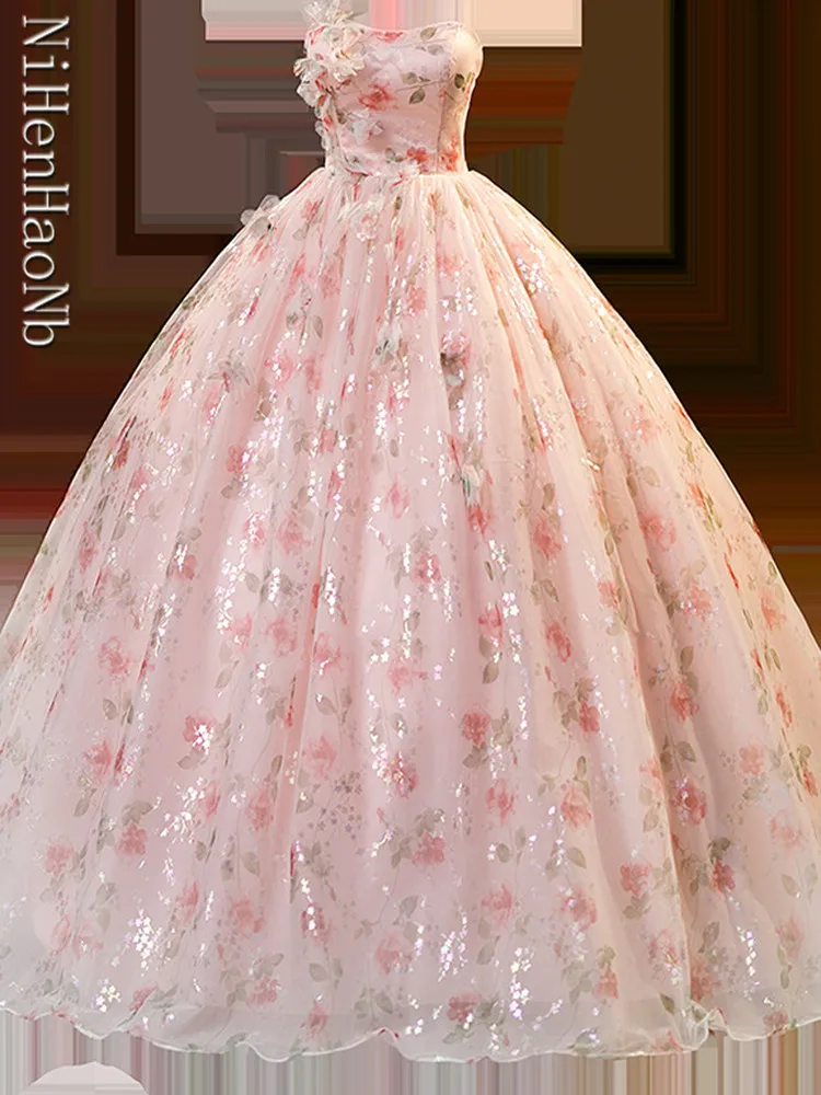 Pink Quinceanera Dresses Ball Gown Vestidos De 15 Anos Fashion Floor-Length Birthday Party Gowns