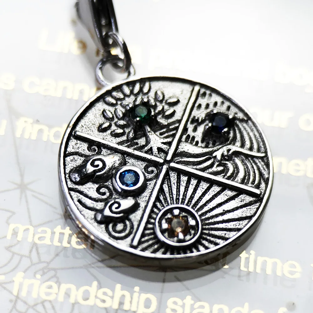 Erde, Wasser, Luft, Feuerelemente, 925er Sterlingsilber, baumelnder Charm-Anhänger für Damen und Herren, edler Schmuck – Detail 5