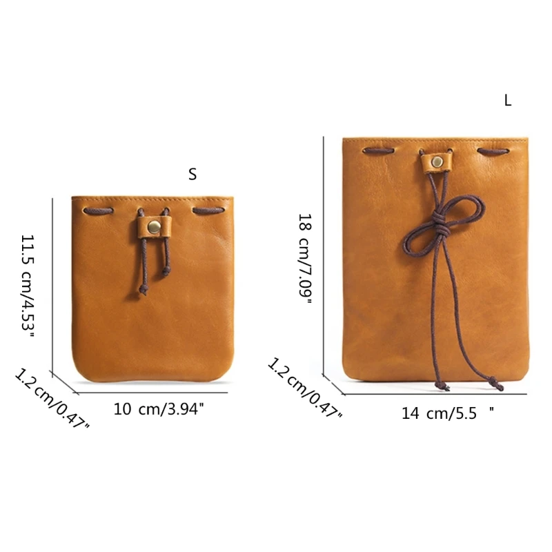 Unisex Drawstring Coin Handmade Leather Wallet Storage for Coins and Small Items